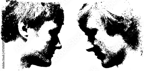 Black and white halftone double exposure portrait - grunge art design