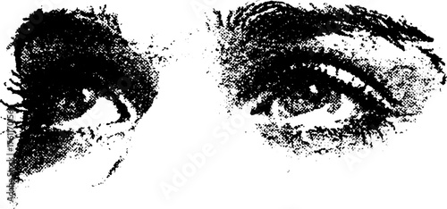 Mysterious black and white halftone eye design for tattoo art and poster prints
