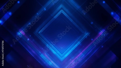 Glowing geometric blue diamond shapes descending into dark space