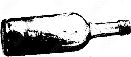 Vintage halftone glass bottle design in black and white for retro art and print