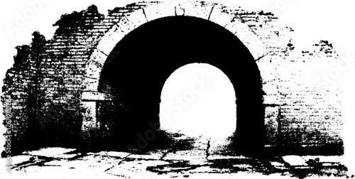 Black and white gothic archway illustration with halftone effect for design projects