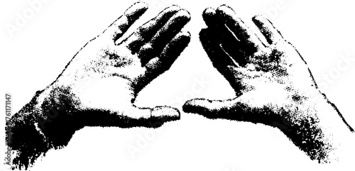 Vintage halftone illustration of reaching hands for artistic design