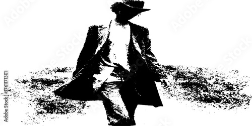 Black and white halftone image of human figure in motion for artistic and design use