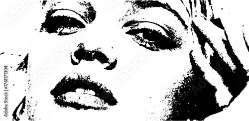 Black and white halftone portrait art for retro design and decor