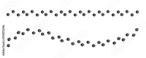 Vector illustration of wolf footprint and paw print tracks featuring black silhouettes perfect for wildlife, nature, animal, and adventure-themed designs.