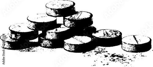 Abstract black and white halftone illustration of pills for creative design