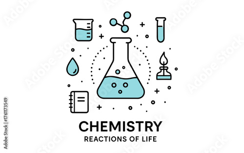 Minimalist chemistry icons highlighting experiments and lab equipment