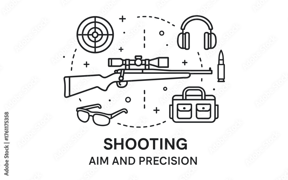 Naklejka premium Target practice essentials: precision shooting equipment and accessories in outline design