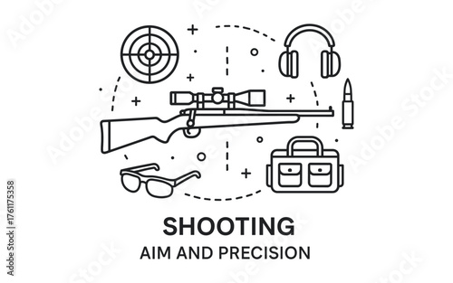 Target practice essentials: precision shooting equipment and accessories in outline design