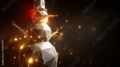 Unique 3D Snowman Sculpture Illuminated by Warm Light in a Dark Background During Winter Season