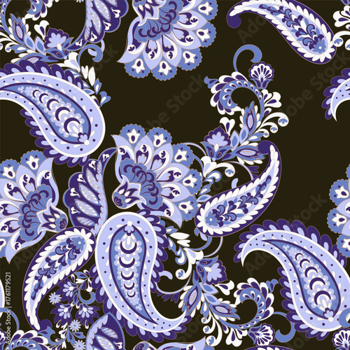 Vector textile print. Seamless Design for covers, fabrics, textiles, wrapping paper, based on antique Thai vector pattern Paisley Indian motifs and decorative floral elements