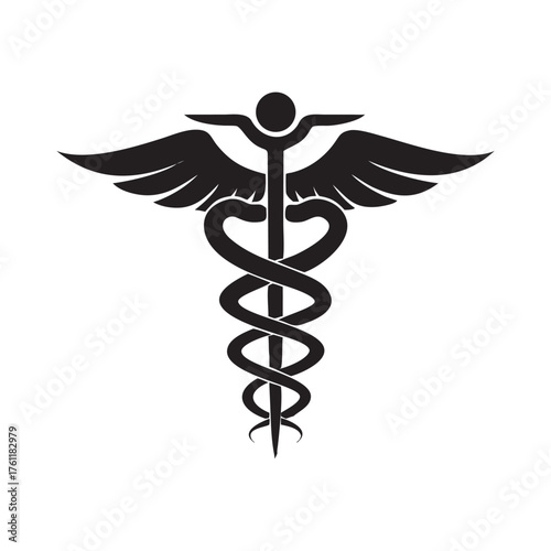 Caduceus medical symbol winged staff and serpent icon healthcare professional emblem isolated on white background