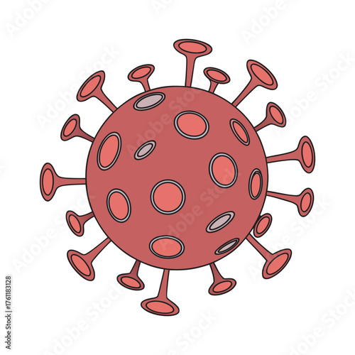 Red coronavirus microbe shape with spikes scientific medical representation disease concept isolated on white background
