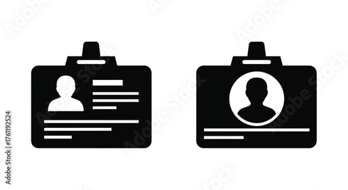 Black and white silhouette icons depicting identification cards with portrait cutouts