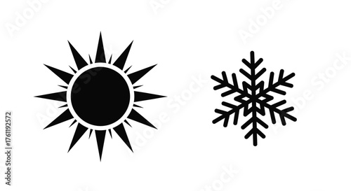 Contrasting symbols of summer sun and delicate winter snowflake design