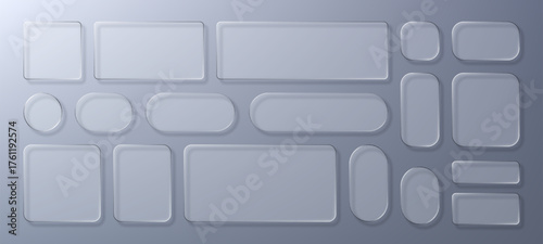 Transparent liquid glass morphism vector frames and plates. Creative design element for UI UX apps, banners, presentation, web, interface, graphic design.
