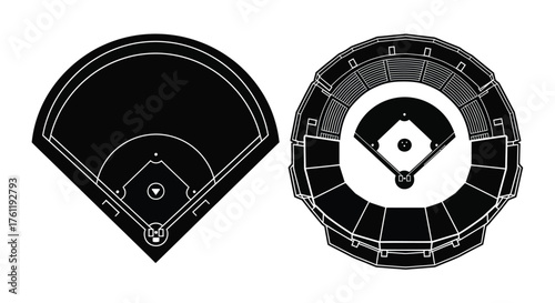 Baseball field diagrams a top down and angled view illustration
