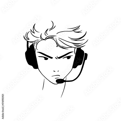 eSports player. eSports player simple black and white line art vector logo