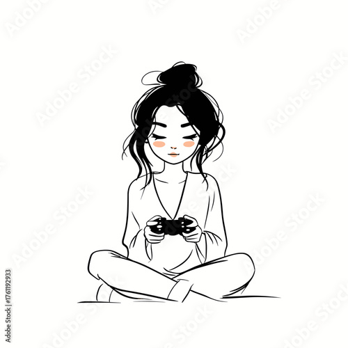Gamer. Gamer simple black and white line art vector logo