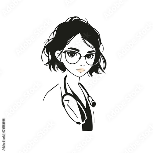 Doctor. Doctor simple black and white line art vector logo