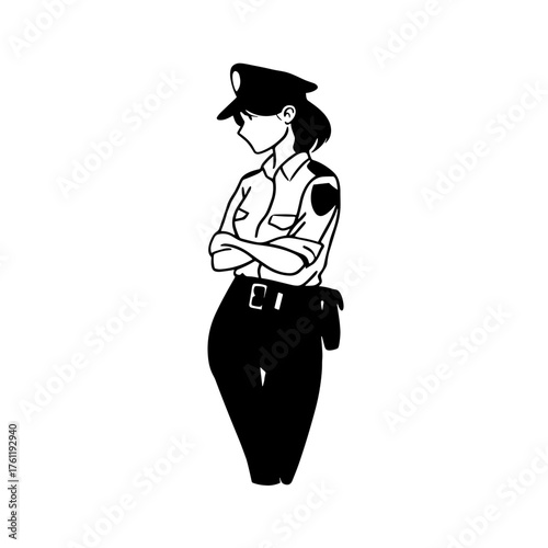 Police officer. Police officer simple black and white line art vector logo