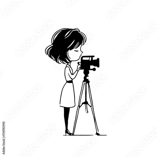 Movie Director. Movie Director simple black and white line art vector logo