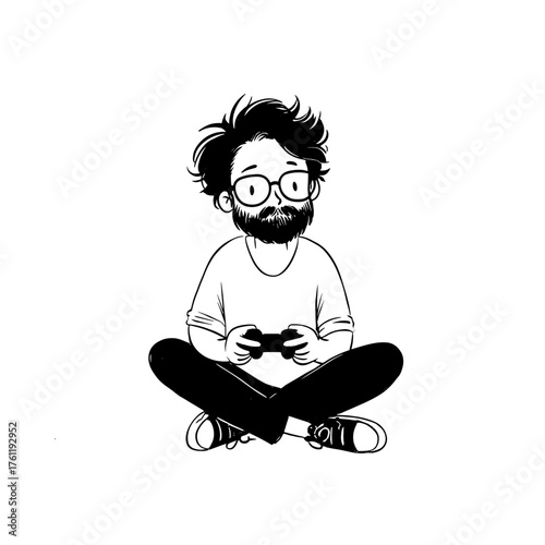 Gamer. Gamer simple black and white line art vector logo