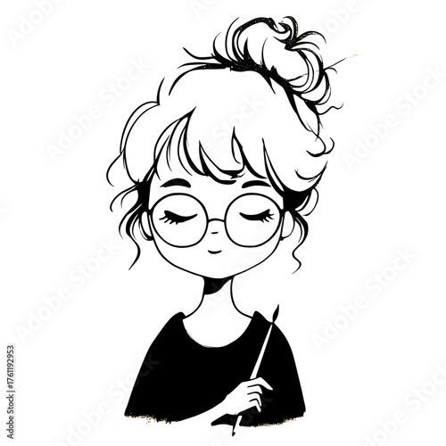 Painter. Painter simple black and white line art vector logo