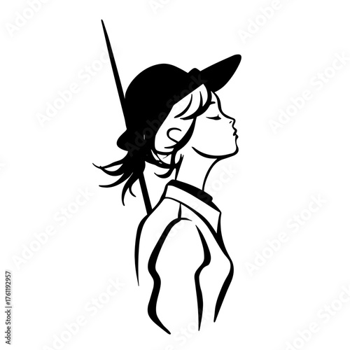 Soldier. Soldier simple black and white line art vector logo