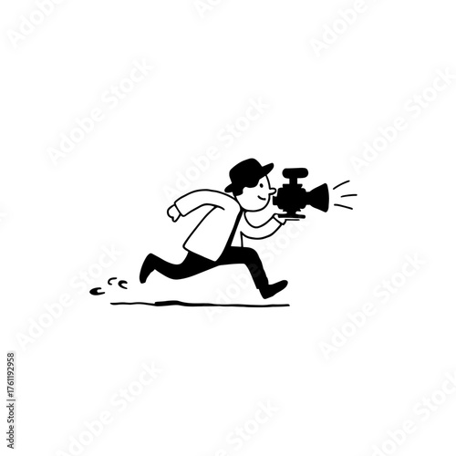 Movie Director. Movie Director simple black and white line art vector logo