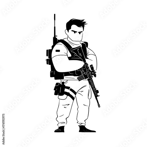 Soldier. Soldier simple black and white line art vector logo