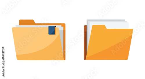 Two open manila folders with papers inside a simple office illustration