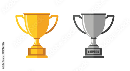 Golden and silver trophies depicted in a flat illustrative style