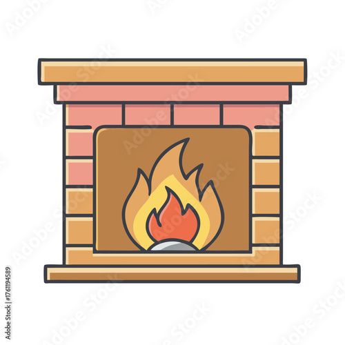 Cozy fireplace with burning flames vector illustration for home heating and decoration design element