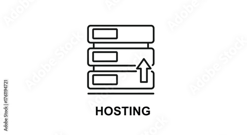 Data server stacks with an upload arrow and hosting label shown