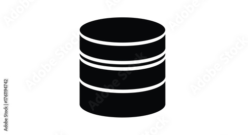 Simple black and white illustration of a cylindrical database symbol