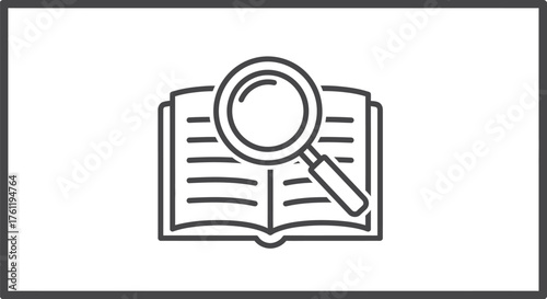 An open book with a magnifying glass resting on its pages