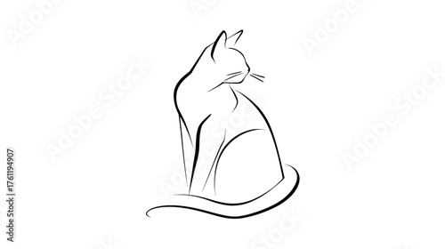 A single continuous line drawing of a cat in a human-like sitting pose, one paw raised as if casting a subtle spell.