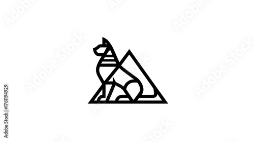A minimalist vector icon of the Sphinx's head (human profile) merged with a lion's body, constructed from basic geometric shapes.