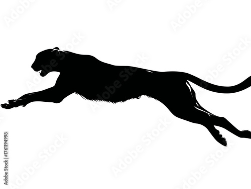 A sleek, dynamic silhouette of a cheetah in full sprint, captured in a minimalist vector style.
