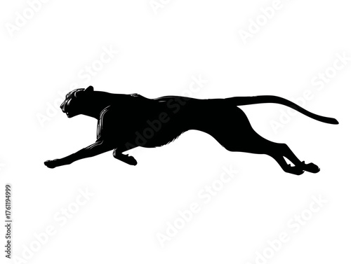 A sleek, dynamic silhouette of a cheetah in full sprint, captured in a minimalist vector style.