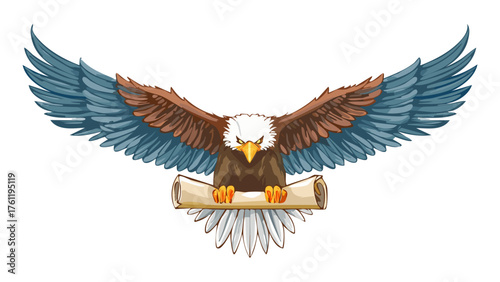 Fierce geometric eagle in flight holding glowing scroll – bold vector e-sports logo design