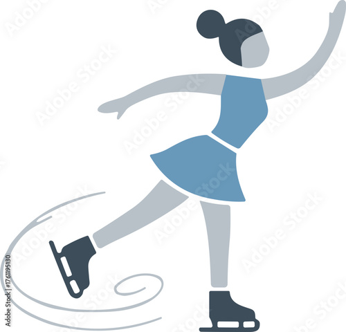 Female figure skater performing gracefully on ice against a minimalist background with copy space