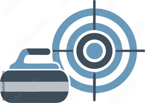 Curling stone and target illustration representing the sport of curling with copy space