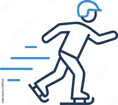 Ice skater racing on the ice with dynamic motion illustration, representing speed in speed skating and copy space