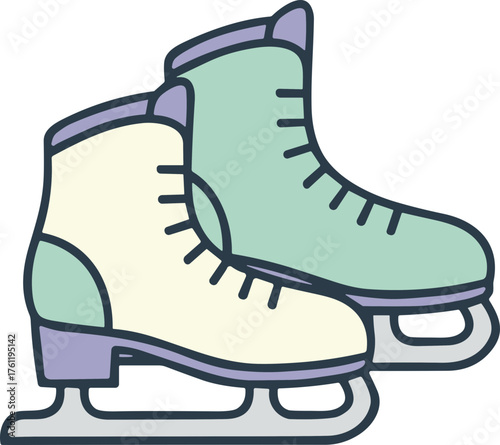 Pastel minimalist illustration of a pair of ice skates, perfect for winter sports and copy space