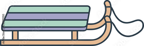 Minimalist illustration of a colorful sled with a rope, suitable for winter activities and copy space