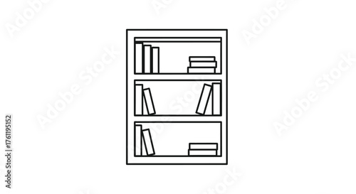 Simple line drawing of a bookcase with several books on shelves