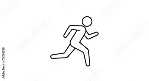 Simple black and white line drawing of a person running forward