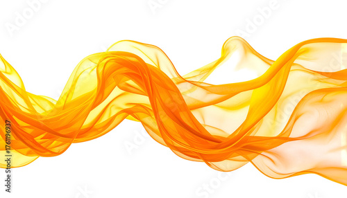 Flowing, translucent fabric in shades of orange and yellow against a black background